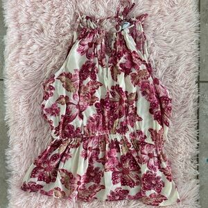 Old Navy Red Berry Floral Halter Top with Ivory Accents